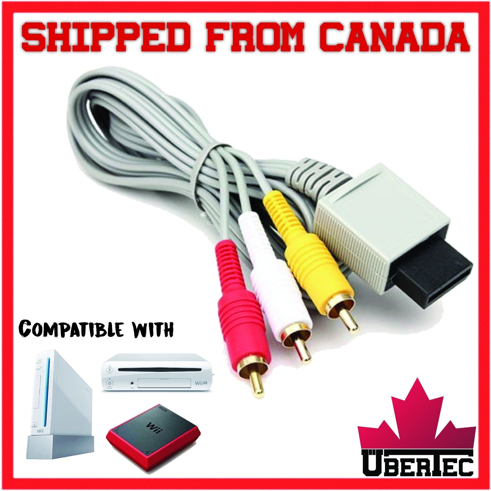 RCA Cable For Nintendo Wii Wii Mini Wii U Cord Audio Video AV Composite WiiU Color: Gray Brand: 3 (image for) RCA Cable For Nintendo Wii Wii Mini Wii U Cord Audio Video AV Composite WiiU Color: Gray Brand: 3