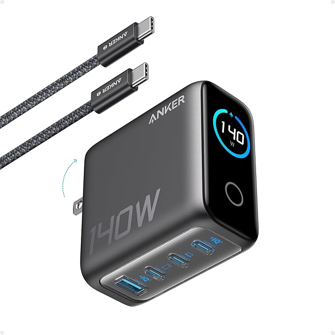 Anker Laptop Charger, 140W Max 4-Port GaN USB C Charger Block with Smart Display, Fast Charging Powe (image for) Anker Laptop Charger, 140W Max 4-Port GaN USB C Charger Block with Smart Display, Fast Charging Powe
